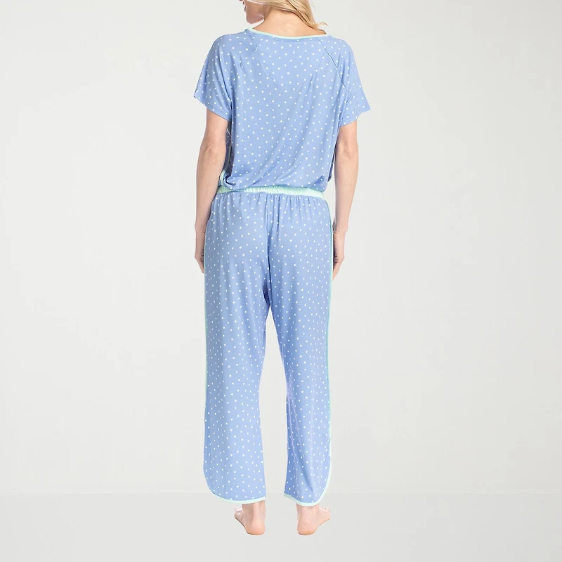 Muk Luks Womens Round Neck Short Sleeve 2-pc. Pajama Set