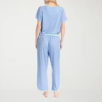 Muk Luks Womens Round Neck Short Sleeve 2-pc. Pajama Set