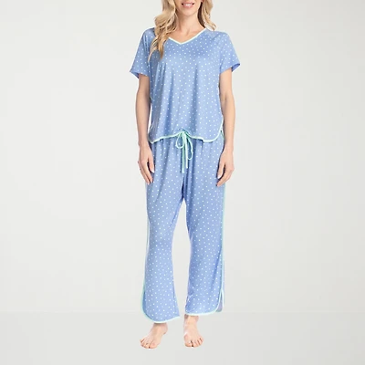 Muk Luks Womens Round Neck Short Sleeve 2-pc. Pajama Set