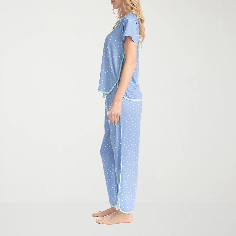 Muk Luks Womens Round Neck Short Sleeve 2-pc. Pajama Set