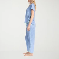 Muk Luks Womens Round Neck Short Sleeve 2-pc. Pajama Set