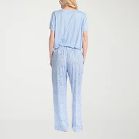 Muk Luks Womens Round Neck Short Sleeve 2-pc. Pajama Set