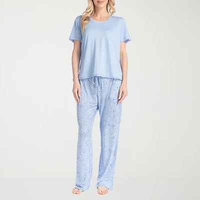 Muk Luks Womens Round Neck Short Sleeve 2-pc. Pajama Set