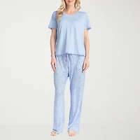 Muk Luks Womens Round Neck Short Sleeve 2-pc. Pajama Set