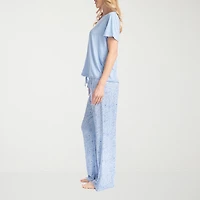 Muk Luks Womens Round Neck Short Sleeve 2-pc. Pajama Set