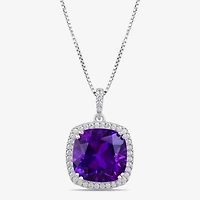 Womens Lab Created Purple Amethyst Sterling Silver Cushion 18 Inch Pendant Necklace