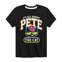 It'S All Groovy Baseball Little & Big Kid Boys Crew Neck Short Sleeve Regular Fit Pete the Cat Graphic T-Shirt