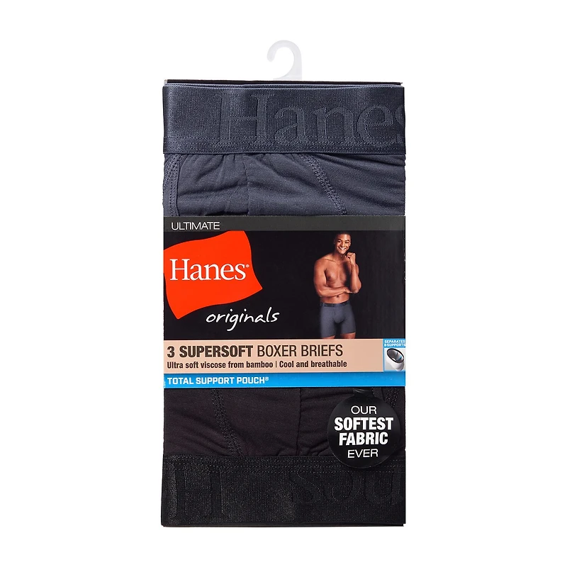 Hanes Originals Supersoft Total Support Pouch Mens 3 Pack Boxer Briefs Uosba3