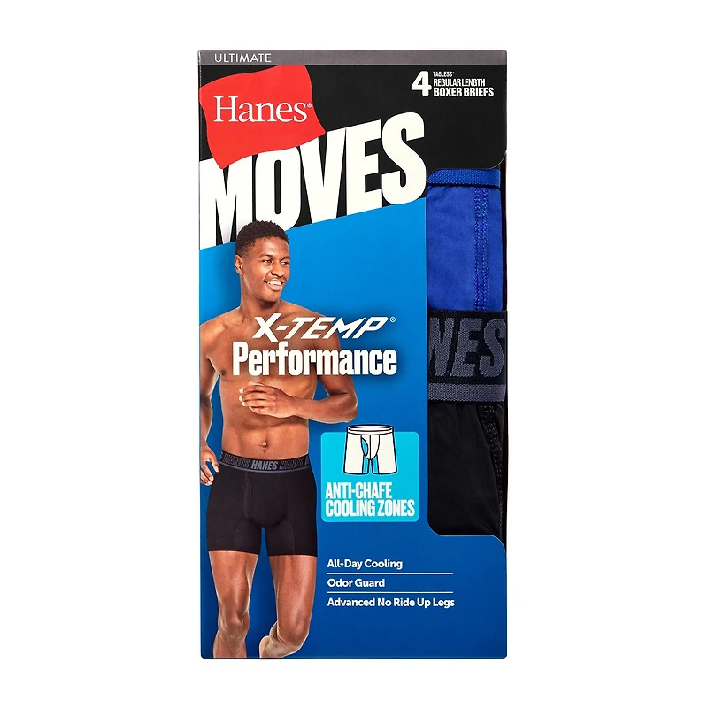 Hanes Moves X-Temp Performance Mens 4 Pack Boxer Briefs Um2bd4