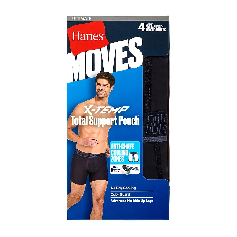 Hanes Moves X-Temp Performance Total Support Pouch Mens 4 Pack Boxer Briefs Umsbe4