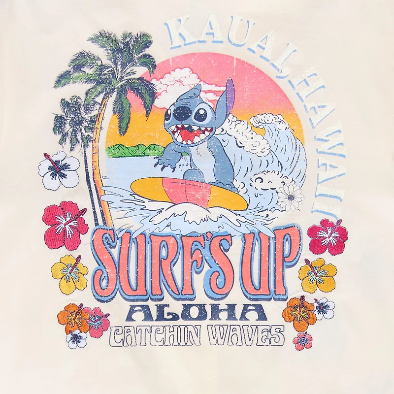 Womens Juniors Short Sleeve Lilo & Stitch Camp Shirt