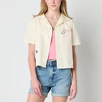 Womens Juniors Short Sleeve Lilo & Stitch Camp Shirt