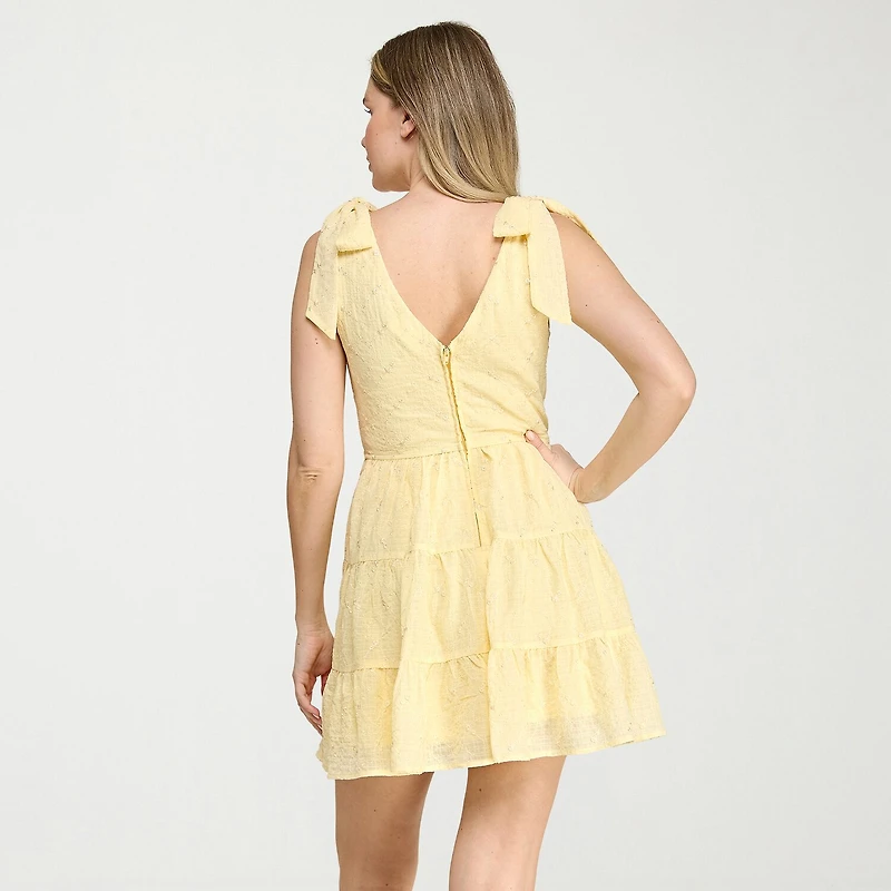 Trixxi Womens Juniors V Neck Sleeveless Embroidered Fit + Flare Dress