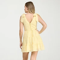 Trixxi Womens Juniors V Neck Sleeveless Embroidered Fit + Flare Dress