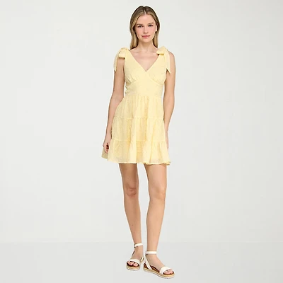 Trixxi Womens Juniors V Neck Sleeveless Embroidered Fit + Flare Dress