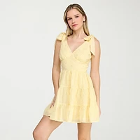 Trixxi Womens Juniors V Neck Sleeveless Embroidered Fit + Flare Dress