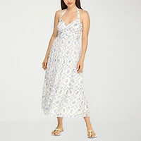 Trixxi Womens Juniors Midi Halter Neck Sleeveless Floral A-Line Dress
