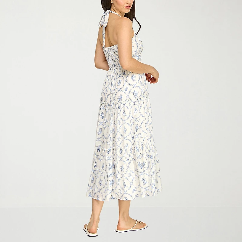 Trixxi Womens Juniors Midi Halter Neck Sleeveless Floral A-Line Dress