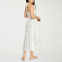 Trixxi Womens Juniors Midi Halter Neck Sleeveless Floral A-Line Dress