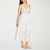 Trixxi Womens Juniors Midi Halter Neck Sleeveless Floral A-Line Dress
