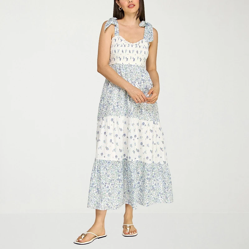 Trixxi Womens Juniors U Neck Short Sleeve Floral A-Line Dress