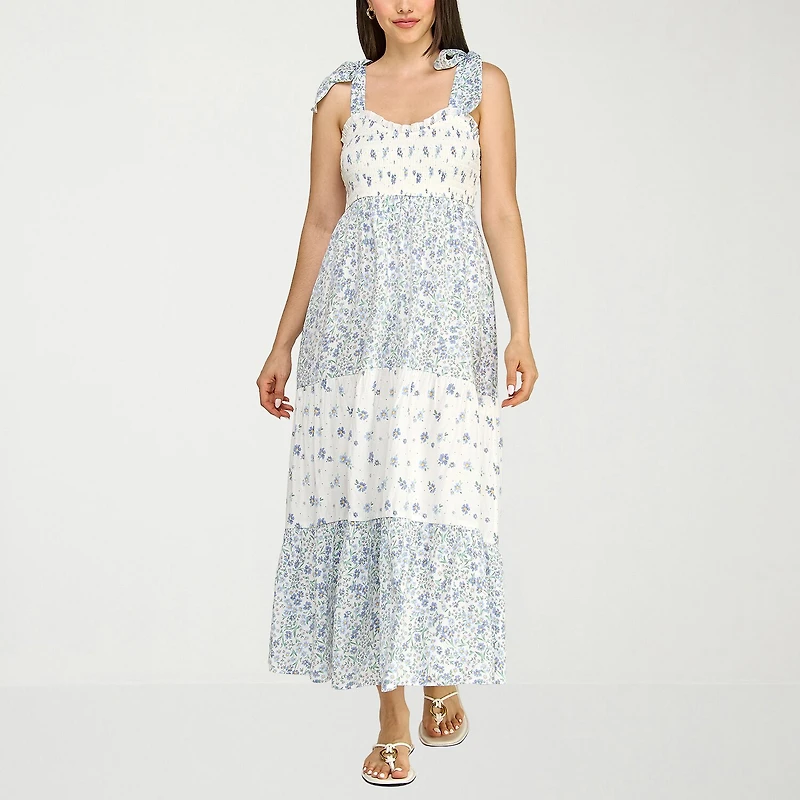 Trixxi Womens Juniors U Neck Short Sleeve Floral A-Line Dress