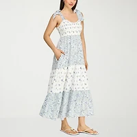 Trixxi Womens Juniors U Neck Short Sleeve Floral A-Line Dress