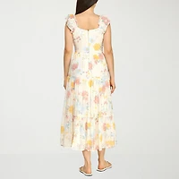 Trixxi Womens Juniors Midi Sweetheart Neck Short Sleeve Floral A-Line Dress