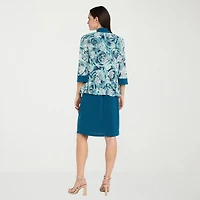 R & M Richards Womens Floral Jacket Dress With Removable Necklace