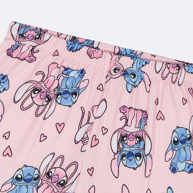 Disney Collection Girls Lilo & Stitch Rib Crew Neck Short Sleeve 2-pc. Pajama Set