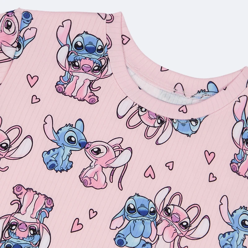 Disney Collection Girls Lilo & Stitch Rib Crew Neck Short Sleeve 2-pc. Pajama Set