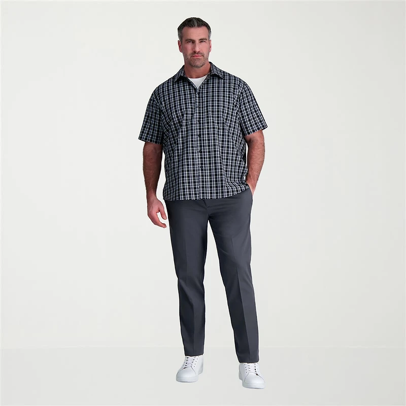 Haggar Life Khaki With Repreve Comfort Woven Mens Short Sleeve Regular Fit Stretch Fabric Big and Tall Button-Down Shirt