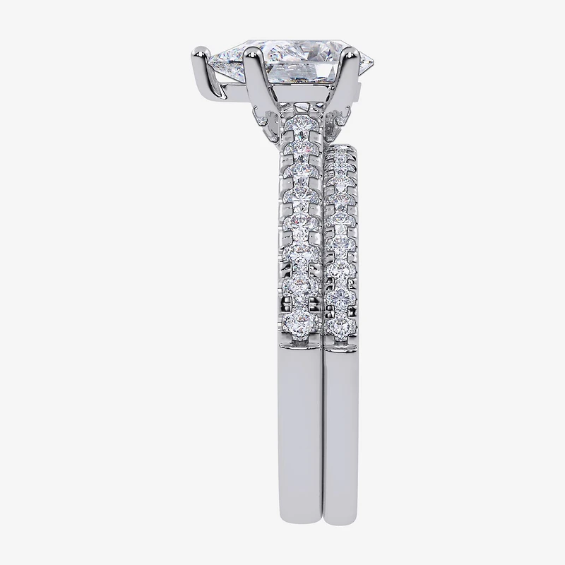 G / Vs2-Si1) Womens 1 CT. T.W. Lab Grown White Diamond 10K Gold Pear Side Stone Bridal Set