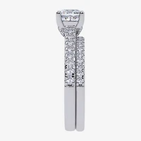 G / Vs2-Si1) Womens 1 CT. T.W. Lab Grown White Diamond 10K Gold Cushion Side Stone Bridal Set