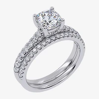 (G / Vs2-Si1) Womens 1 CT. T.W. Lab Grown White Diamond 10K Gold Cushion Side Stone Bridal Set