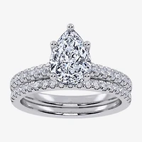 (G / Vs2-Si1) Womens 2 1/2 CT. T.W. Lab Grown White Diamond 10K Gold Pear Side Stone Bridal Set