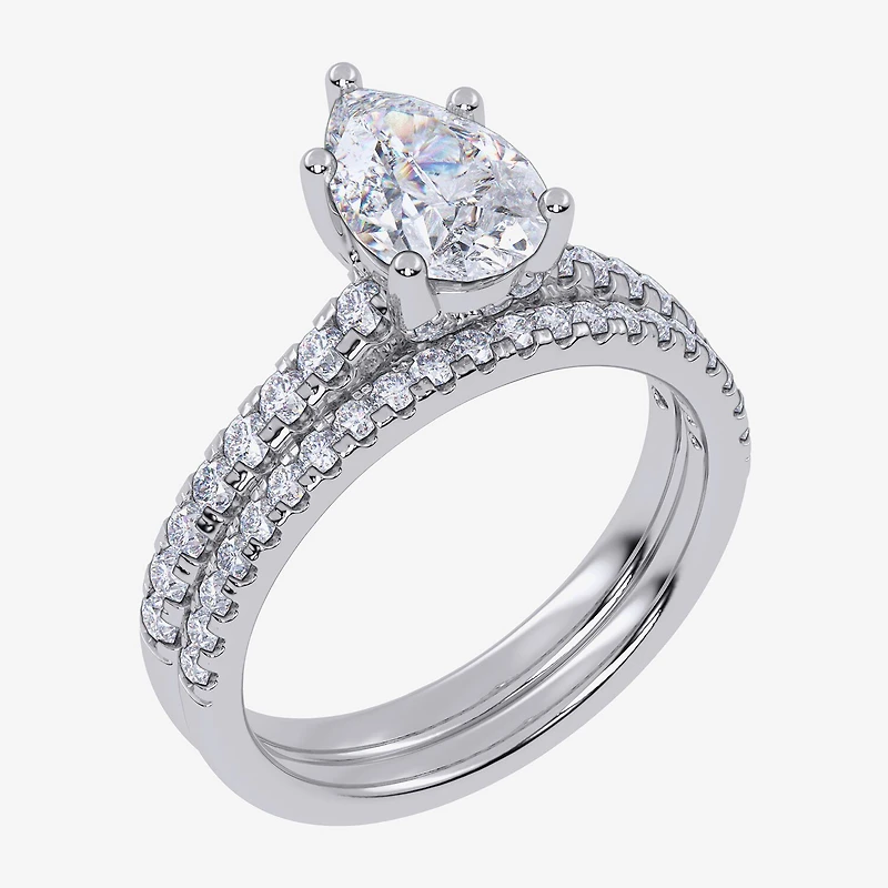 (G / Vs2-Si1) Womens 2 1/2 CT. T.W. Lab Grown White Diamond 10K Gold Pear Side Stone Bridal Set