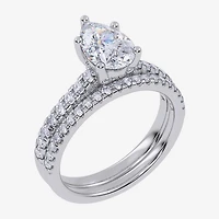 (G / Vs2-Si1) Womens 2 1/2 CT. T.W. Lab Grown White Diamond 10K Gold Pear Side Stone Bridal Set