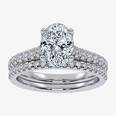 (G / Vs2-Si1) Womens 4 1/2 CT. T.W. Lab Grown White Diamond 10K Gold Oval Side Stone Bridal Set