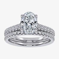 (G / Vs2-Si1) Womens 4 1/2 CT. T.W. Lab Grown White Diamond 10K Gold Oval Side Stone Bridal Set