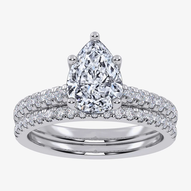 (G / Vs2-Si1) Womens 3 1/2 CT. T.W Lab Grown White Diamond 10K Gold Pear Side Stone Bridal Set