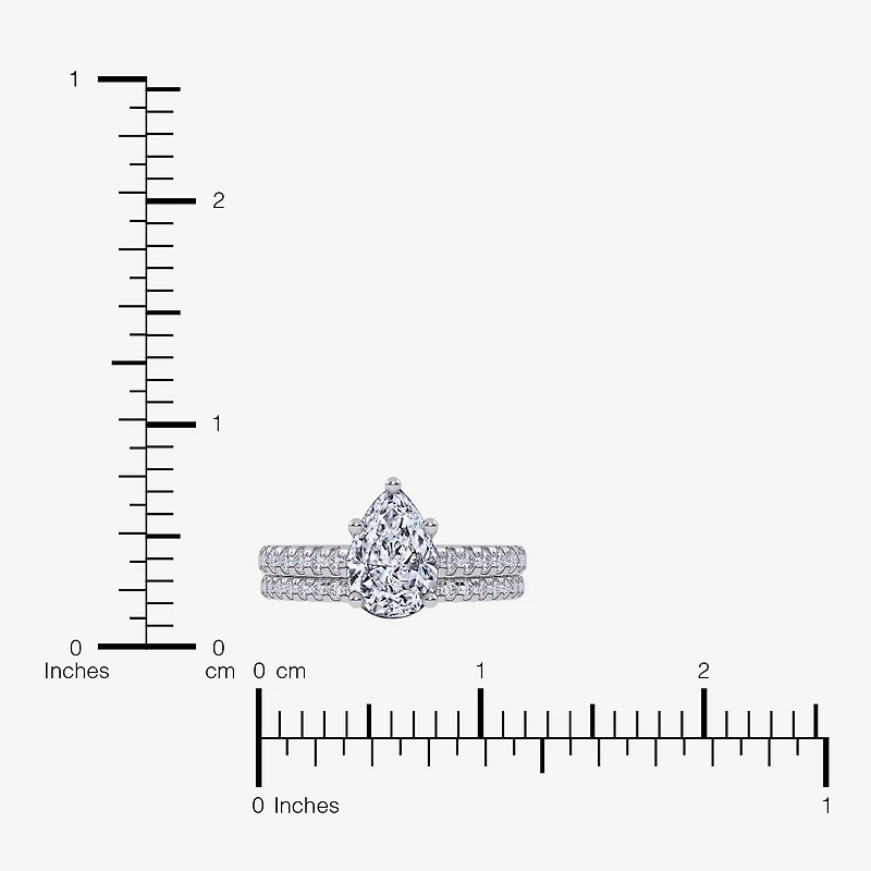 (G / Vs2-Si1) Womens 3 1/2 CT. T.W Lab Grown White Diamond 10K Gold Pear Side Stone Bridal Set