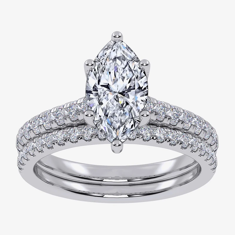 (G / Vs2-Si1) Womens 3 1/2 CT. T.W Lab Grown White Diamond 10K Gold Marquise Side Stone Bridal Set