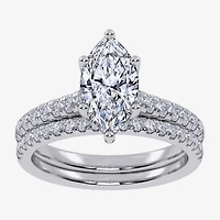 (G / Vs2-Si1) Womens 3 1/2 CT. T.W Lab Grown White Diamond 10K Gold Marquise Side Stone Bridal Set
