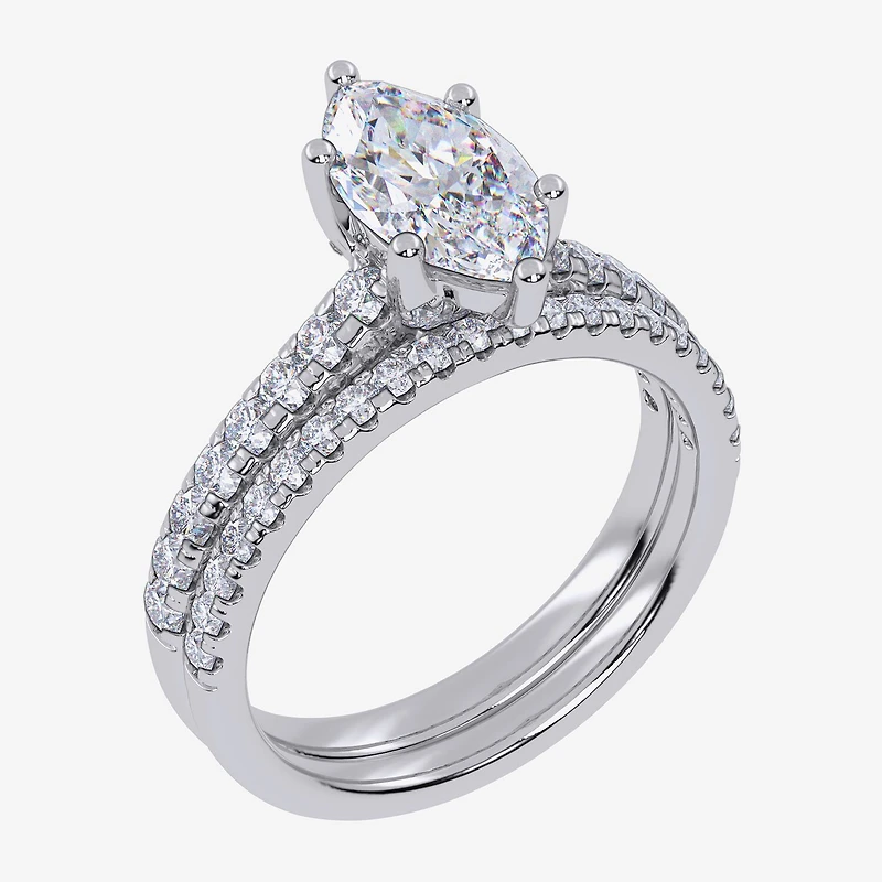 (G / Vs2-Si1) Womens 3 1/2 CT. T.W Lab Grown White Diamond 10K Gold Marquise Side Stone Bridal Set