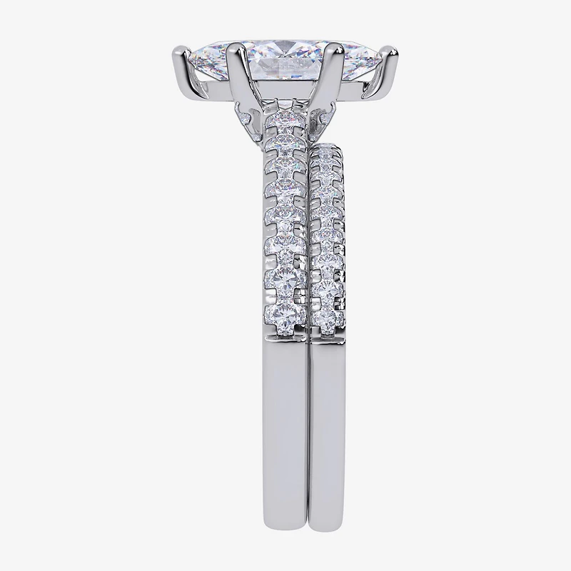 (G / Vs2-Si1) Womens 3 1/2 CT. T.W Lab Grown White Diamond 10K Gold Marquise Side Stone Bridal Set
