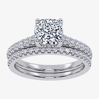 (G / Vs2-Si1) Womens 3 1/2 CT. T.W Lab Grown White Diamond 10K Gold Cushion Side Stone Bridal Set