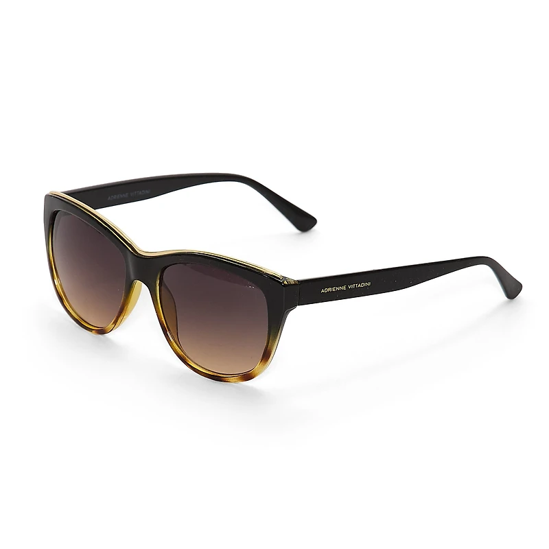 Adrienne Vittadini Wrapped Cateye With Top Brow Bar Inlay Womens UV Protection Cat Eye Sunglasses