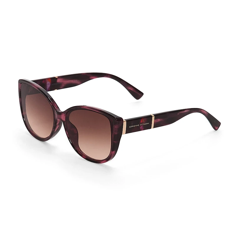 Adrienne Vittadini Rounded Modern Cateye Metal Bar Womens UV Protection Cat Eye Sunglasses