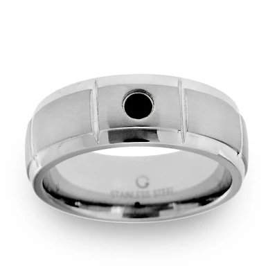 Mens 8MM Diamond Accent Natural Black Diamond Stainless Steel Wedding Band